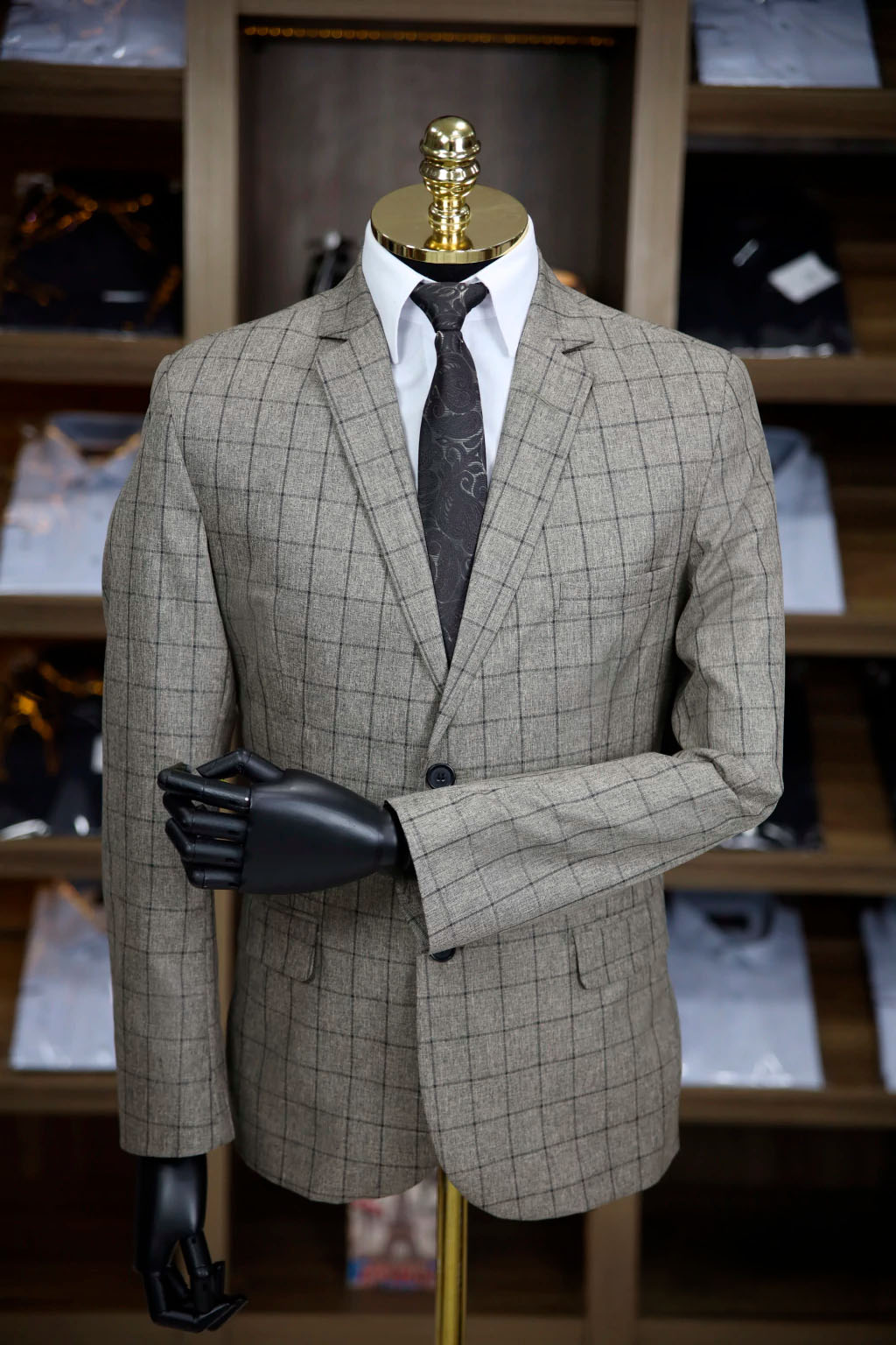 Terno Xadrez Bege Detalhe